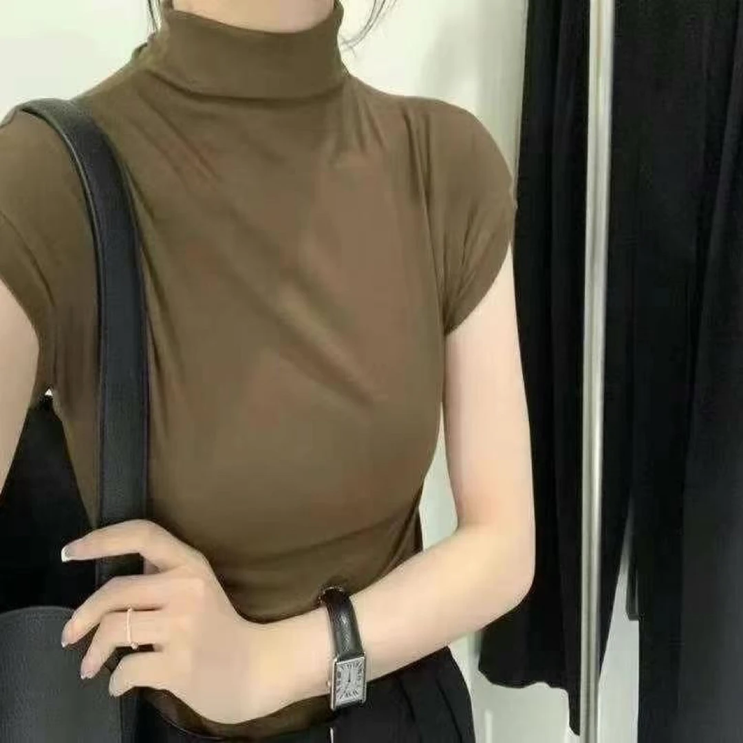 早秋款半高领精品短袖上衣
