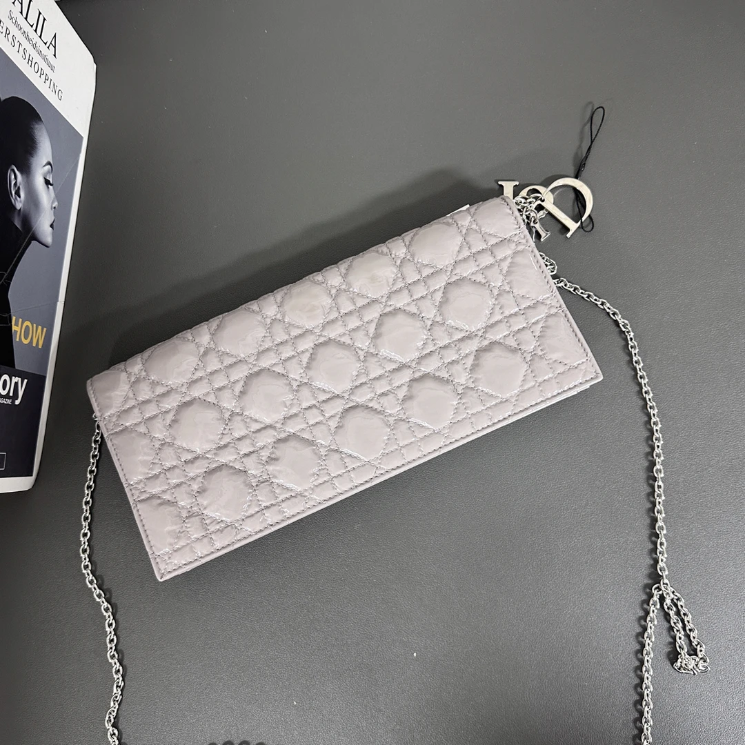 95新 DIOR/迪奥 灰色棱格戴妃信封