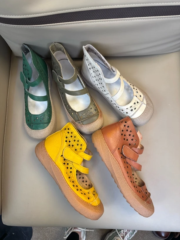 2505圆头时尚女夏季镂空鞋子复古洞洞鞋透气胶粘