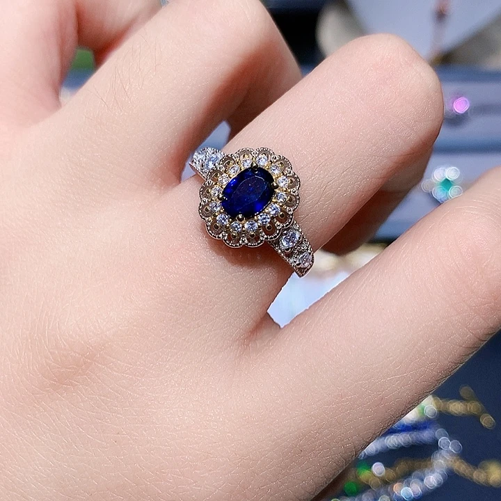 戒指银S925镶嵌蓝宝石