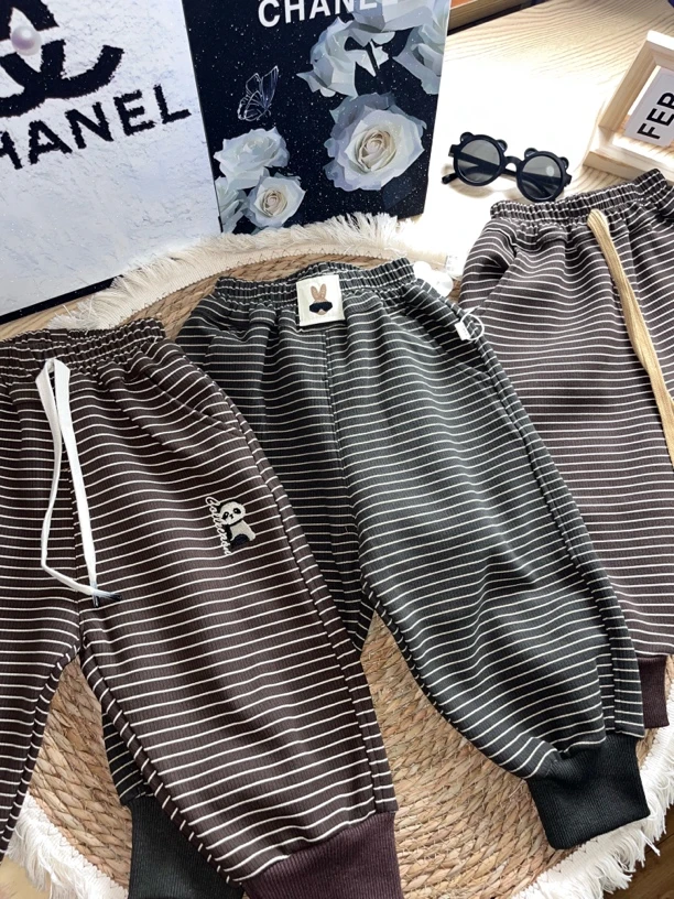 春款蜂窝棉韩版宽松条纹休闲裤