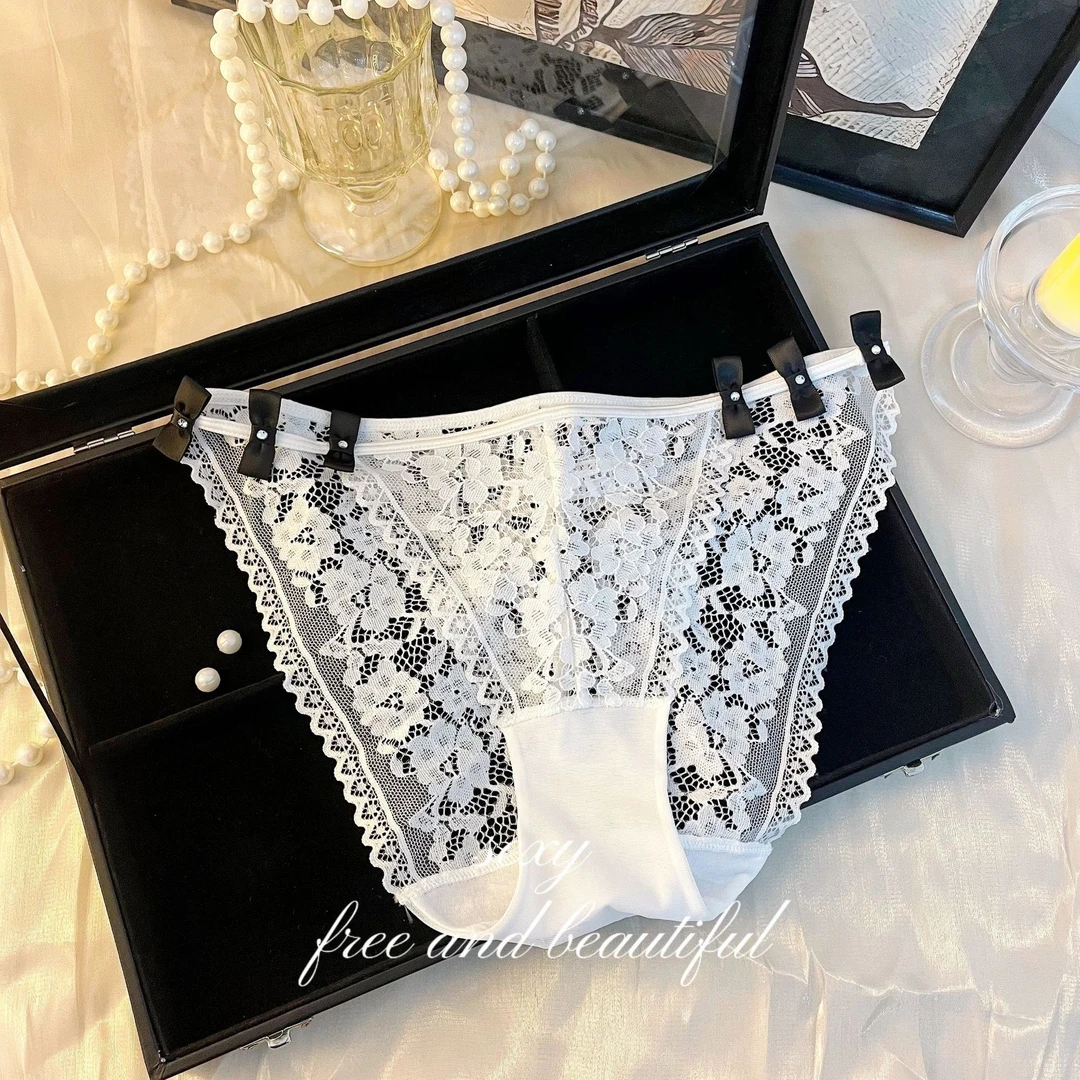 法式性感蕾丝镂空纯欲风蝴蝶结三角裤