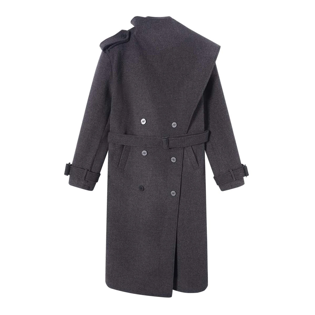 IAMCPLUS 2025AW 灰色羊毛宽松立领长款毛呢大衣