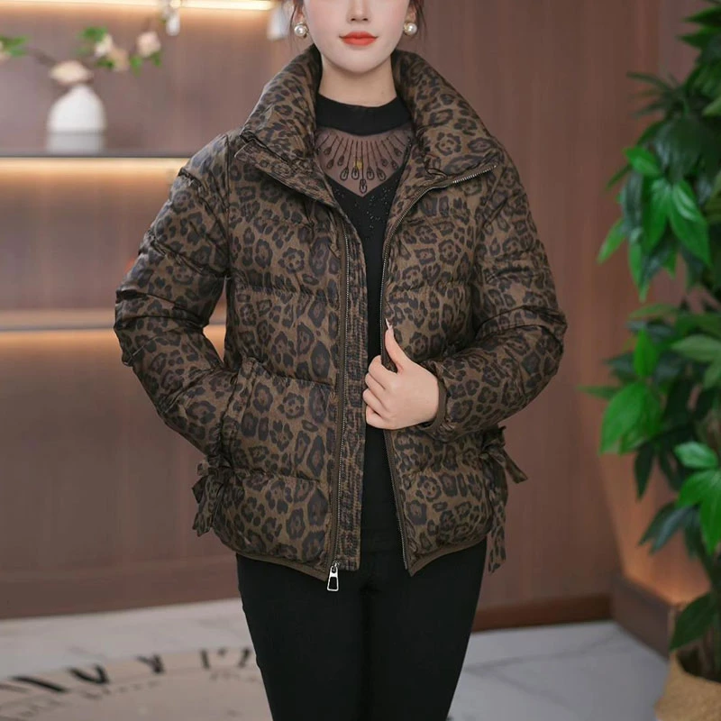 【艾瑞定制】时尚轻奢豹纹免洗羽绒服女冬季新款年轻妈妈装洋气外套