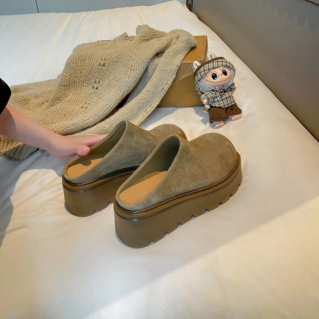 弥笛加绒厚底6.5cm增高勃肯冬季半拖鞋外穿新款勃肯鞋厚底网红