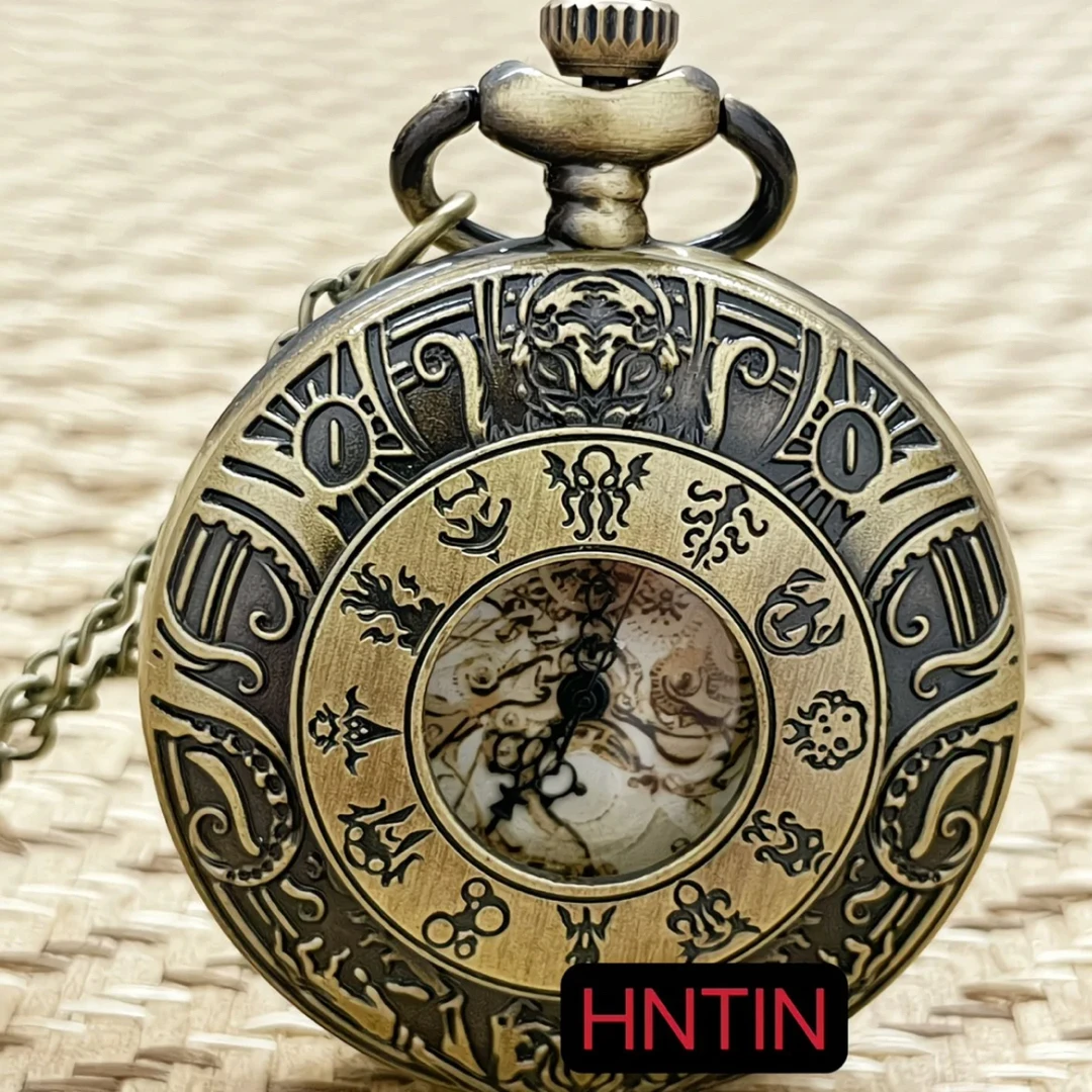 克苏鲁风格复古翻盖齿轮图案古铜色男士怀表5