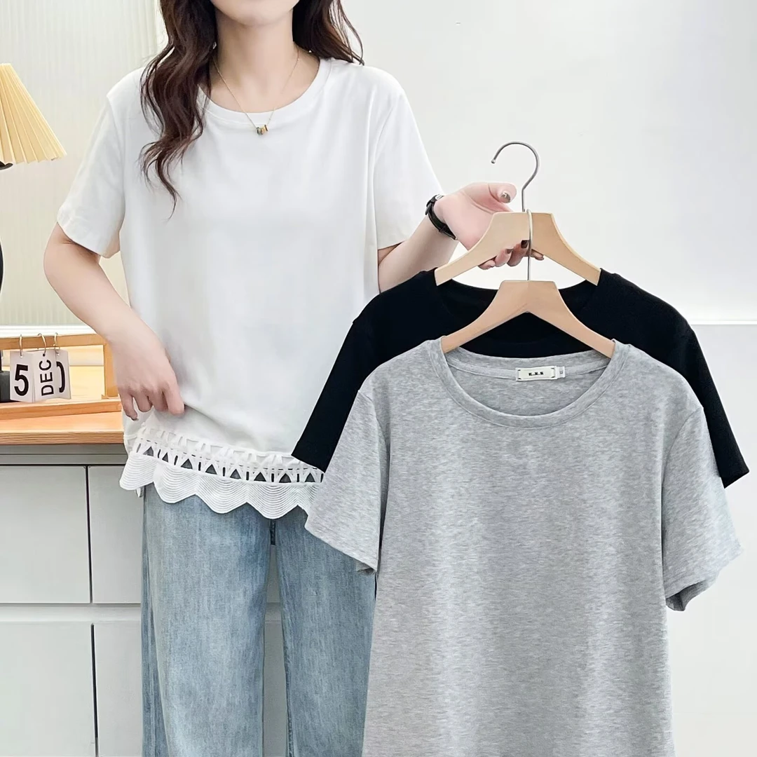 2025新款韩版大码女装简约百搭夏季纯色圆领韩版显瘦短袖T恤