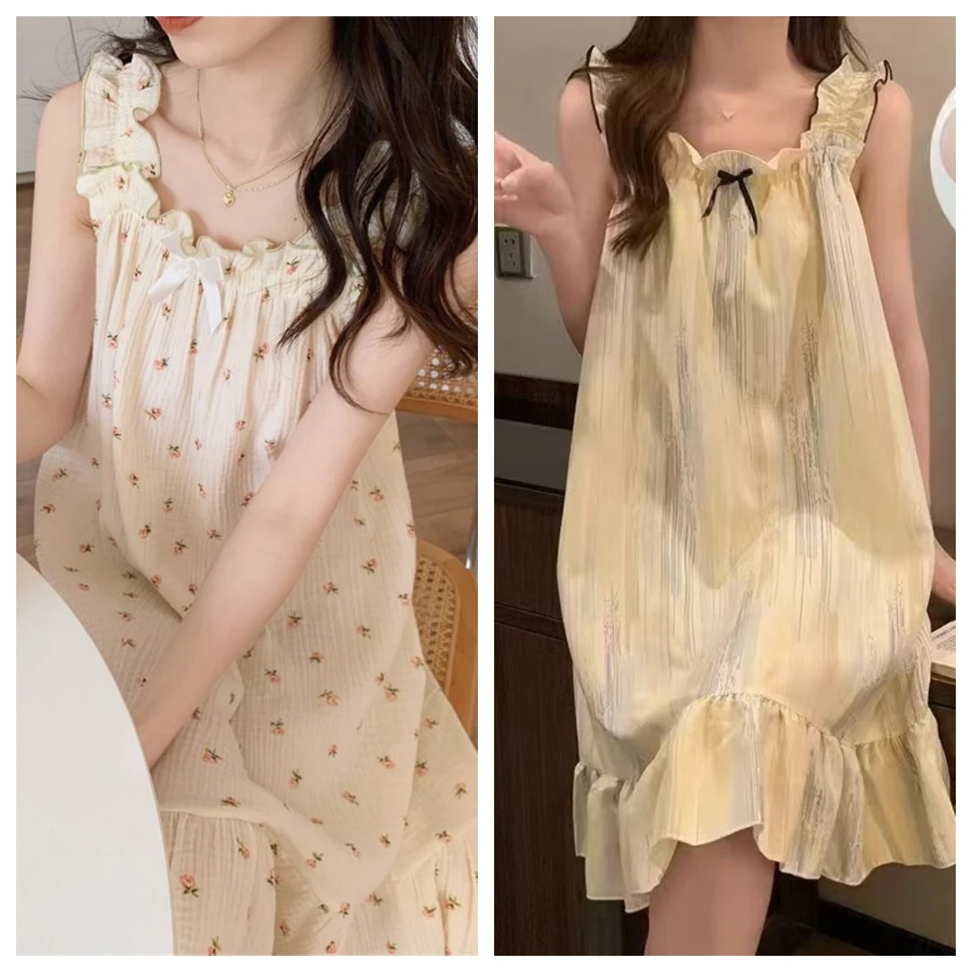 【买一送一】夏季吊带睡裙女带胸垫薄款女士睡衣网红爆款学生连衣裙