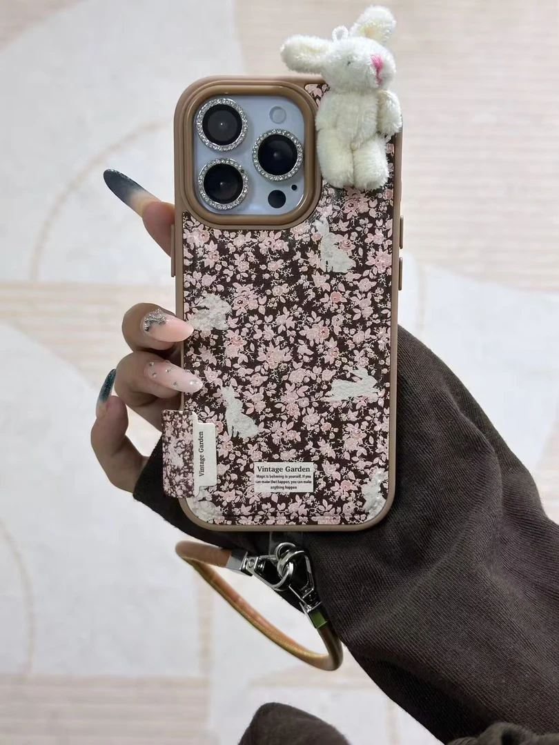 ins秋款花朵立体兔子适用iPhone17promax苹果16手机壳15女款14新