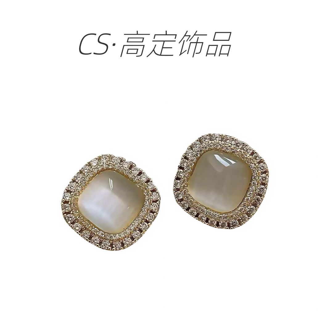 合金耳饰 E77透明方糖耳饰气质轻奢时尚百搭简约经典精致优雅