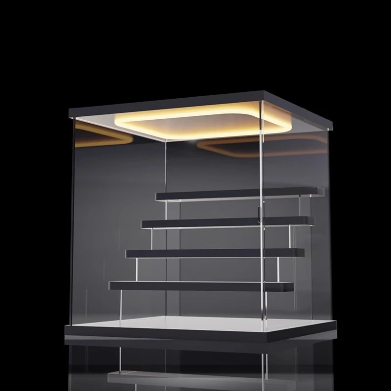 盲盒收纳展示盒亚克力带灯光透明防尘盒泡泡玛特手办大容量展示架