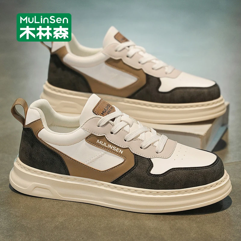 木林森男鞋2025新款秋季青少年休闲百搭运动厚底耐磨增高板鞋男款