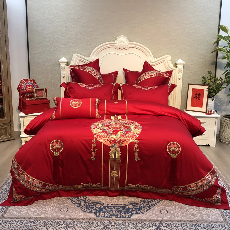 2025新中式婚嫁四件套纯棉被套全棉婚庆床上六件套结婚喜被十件套