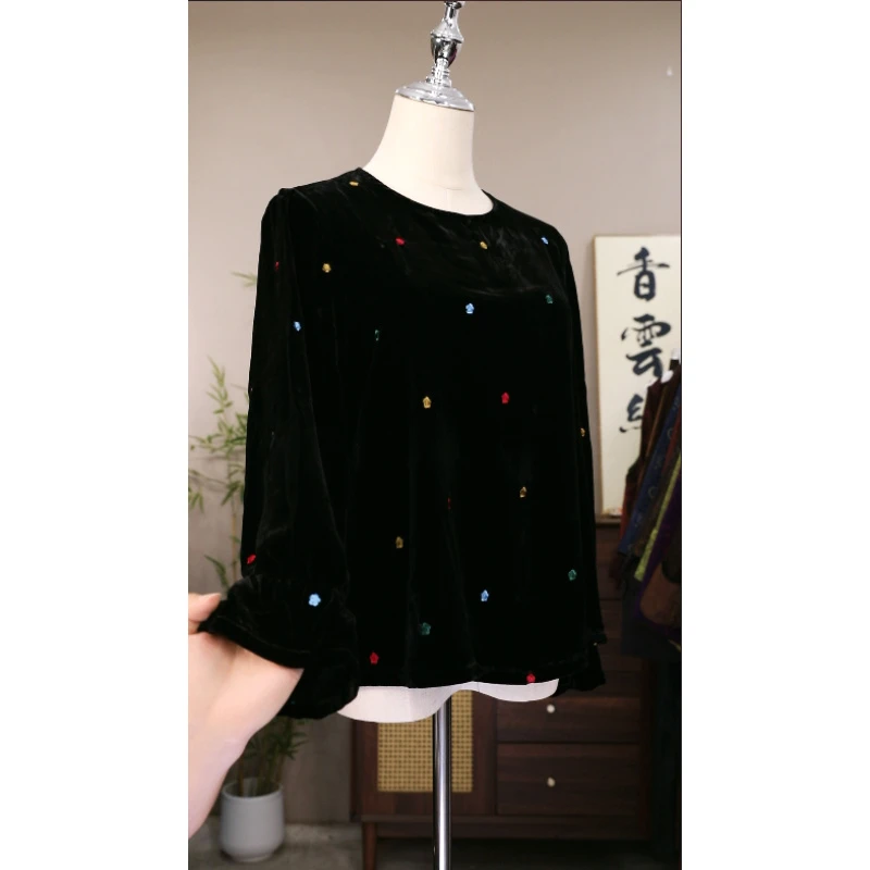 9010真丝丝绒小衫
