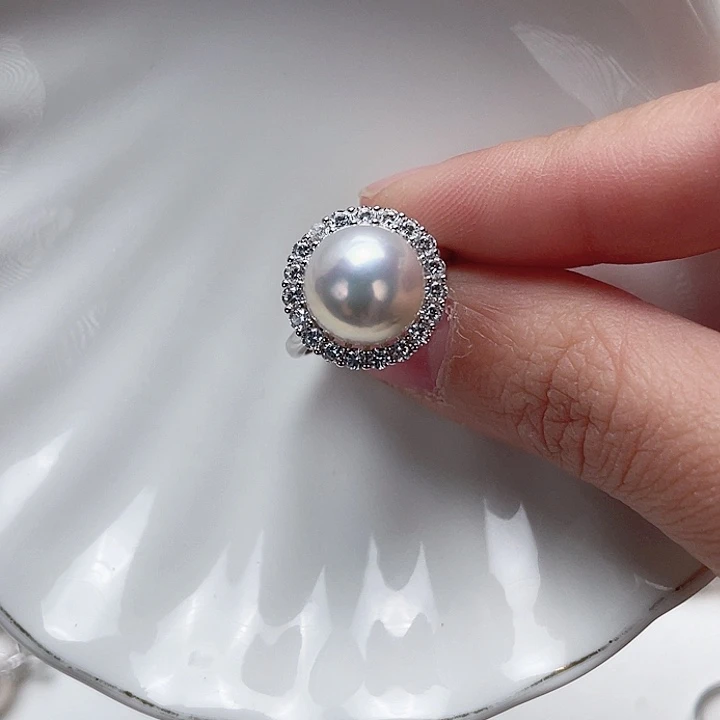 淡水珍珠戒指银S925镶嵌S***e
