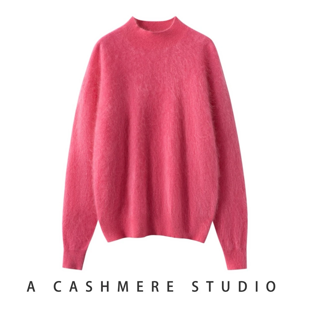 皇室拉绒~半高领83%山羊绒17%桑蚕丝套头简约宽松打底毛衣针织衫