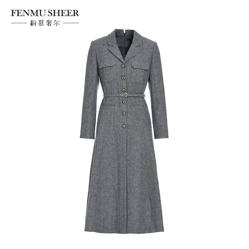 【达人专属】粉慕奢尔『摩登女王』绵羊毛复古西装赫本风连衣裙D2600