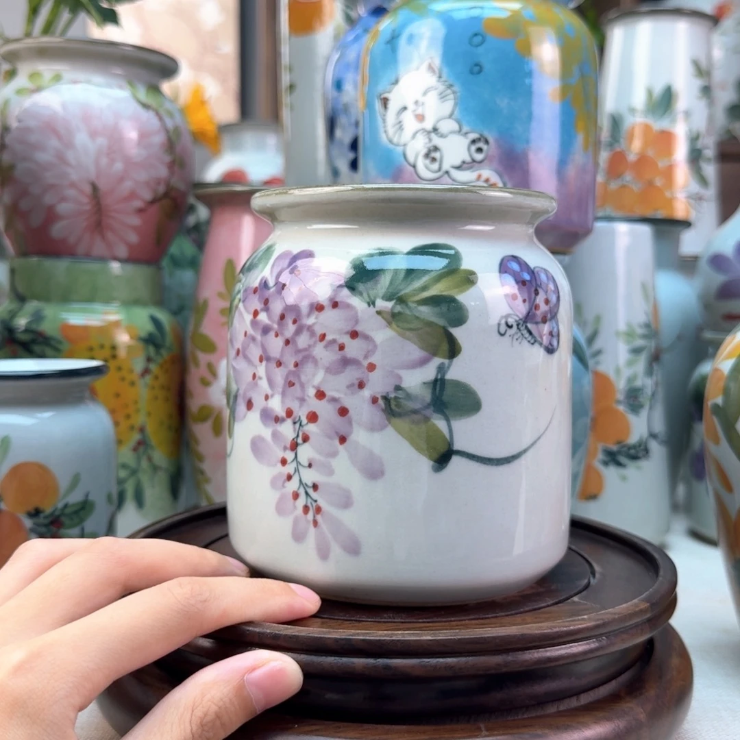 景德镇纯手绘陶瓷花瓶无孔