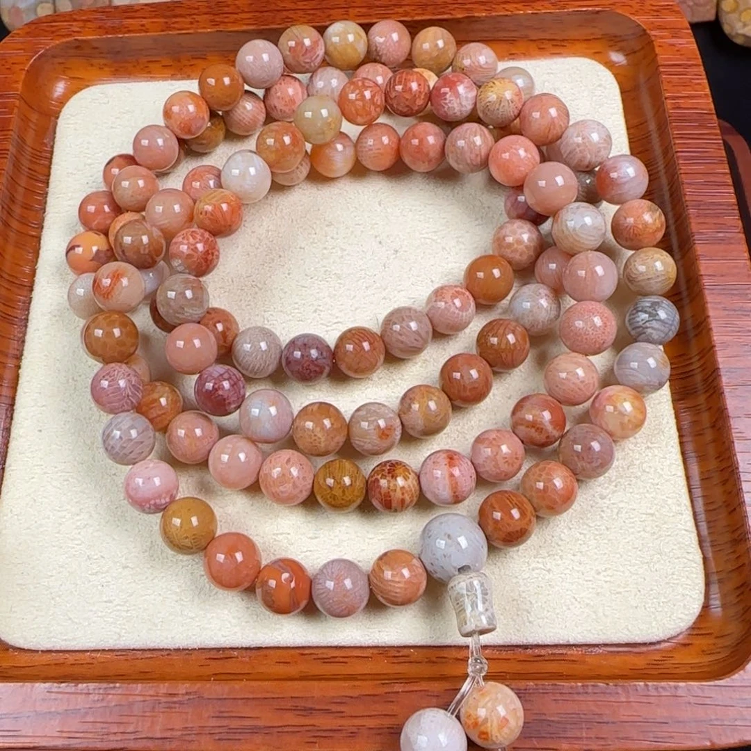 未镶嵌手链硅化玉卡8颗颗花108颗