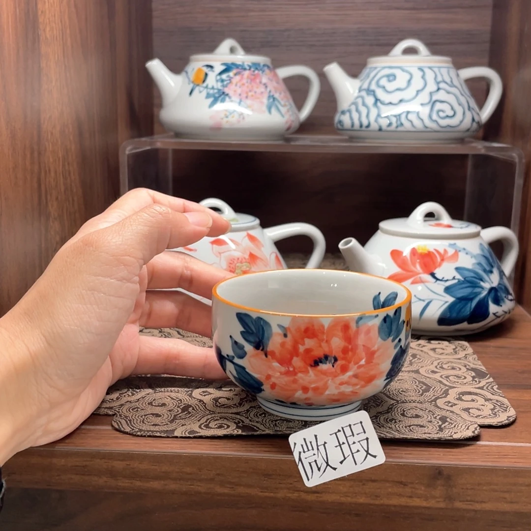 釉下手绘茶具微瑕