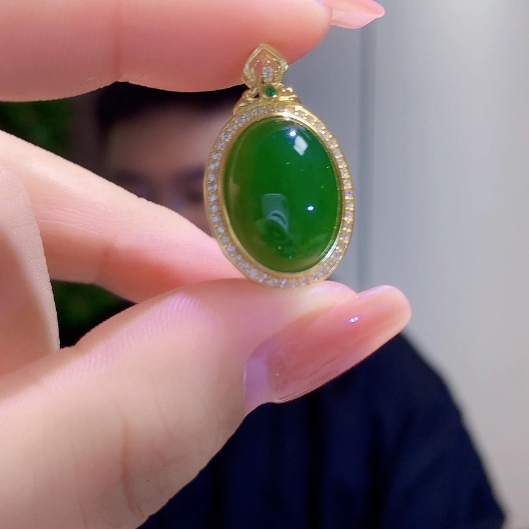 和田玉（碧玉）银S925镀金镶嵌颈饰