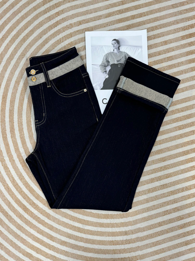 EOL2025早春新款丹宁高腰窄版直筒弹力牛仔女百搭显瘦阔腿裤9129