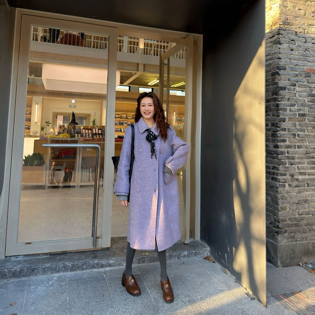 张肖肖小个子新款韩版双面加厚时尚西装版羊毛大衣长毛外套25119