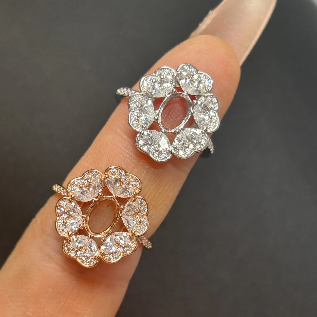 925银锆石戒指 925银戒指空托椭圆形5*7mm精致时尚未镶嵌豪华款