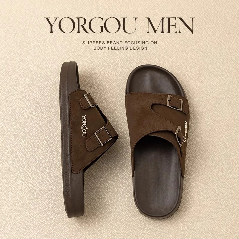 远港2025新款男士双扣勃肯拖鞋夏季防滑耐磨可外穿厚底沙滩凉拖女