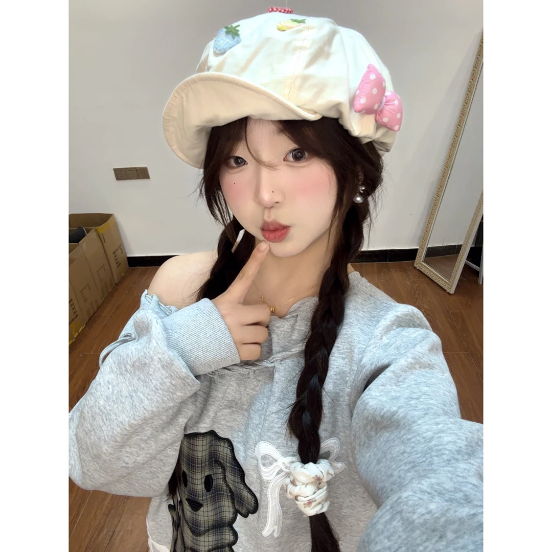 大头围八角贝雷帽女款春秋百搭显脸小装备薄款云朵帽画家帽子