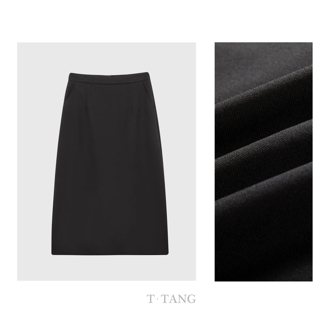 早秋新款390g细纱珠地纹面料舒适透气时尚百搭气质半身裙【7093】