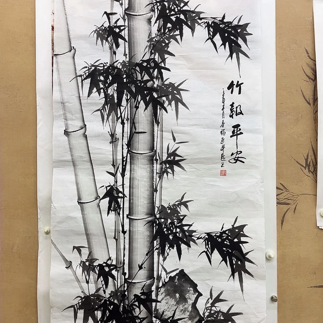 国画手绘国画，竹报平安