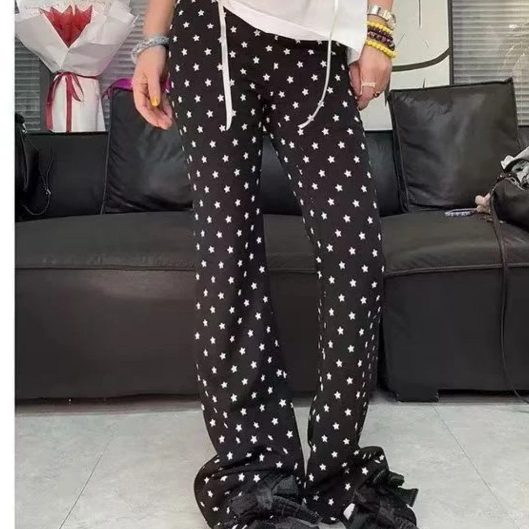 夏季新款高腰显瘦星星微喇女裤时尚百搭休闲裤