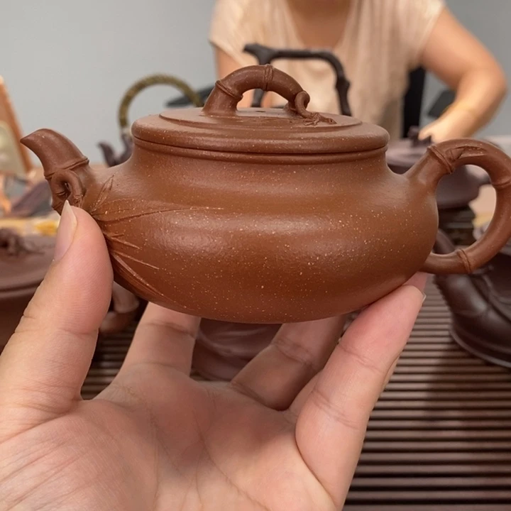 茶壶紫砂竹节扁腹200毫升降坡泥