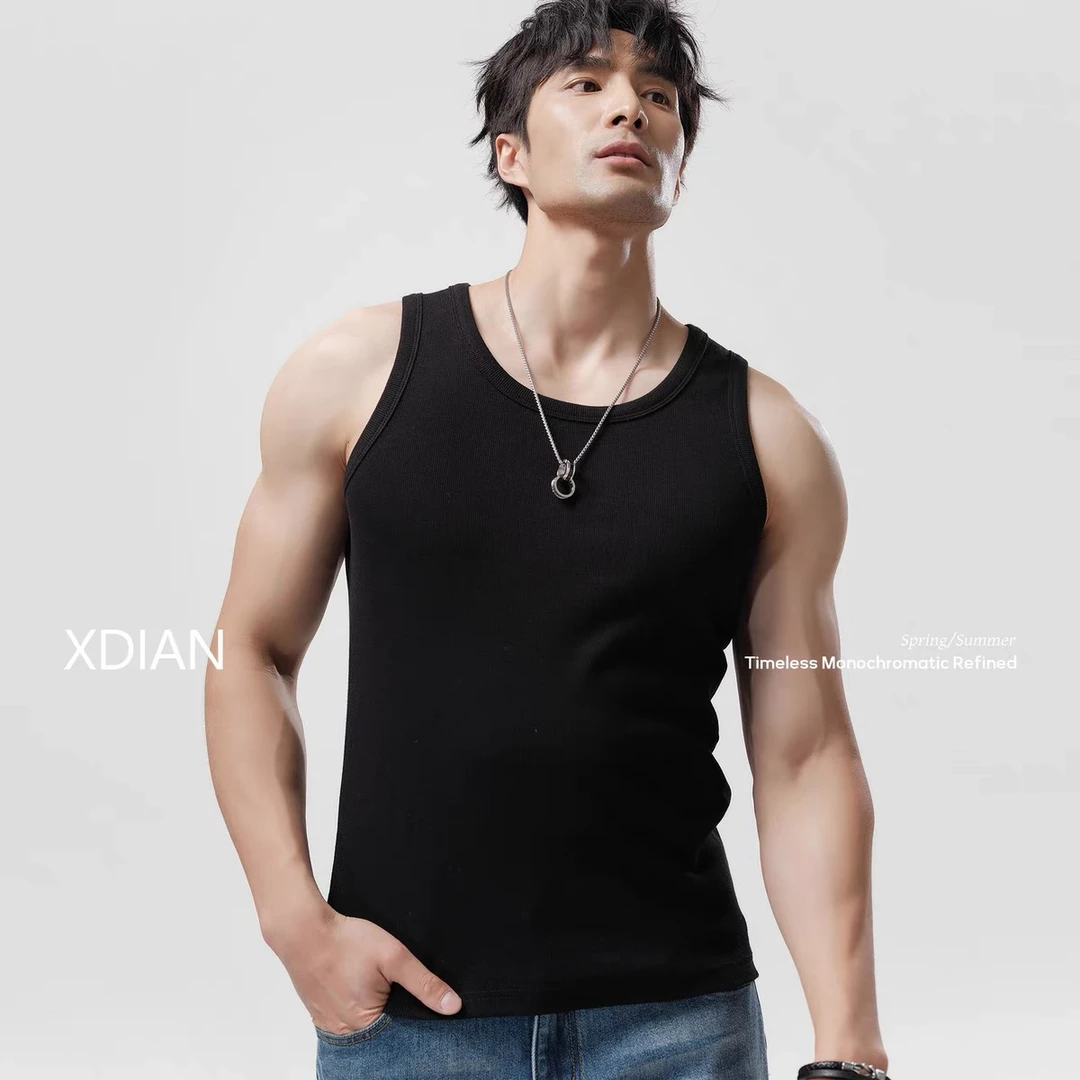 复古休闲背心无袖男士纯色棉弹力修身紧身运动健身跨栏打底夏季