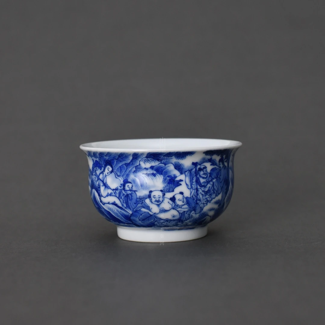 景德镇春风祥玉邹俊窑九字珍藏八仙过海炉式杯名窑青花人物主人杯
