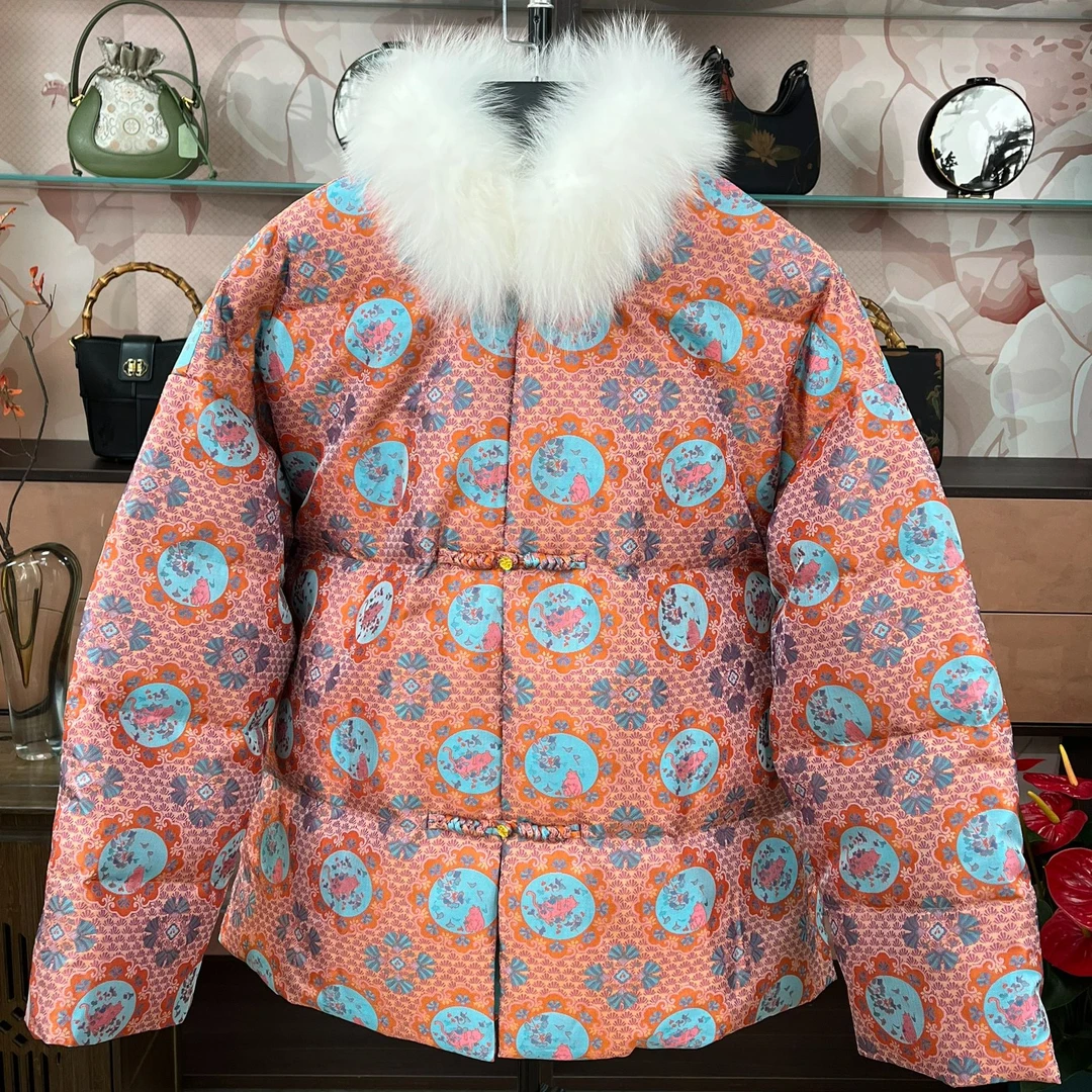 常规款可拆卸女加绒加厚款复古国风休闲印花252916