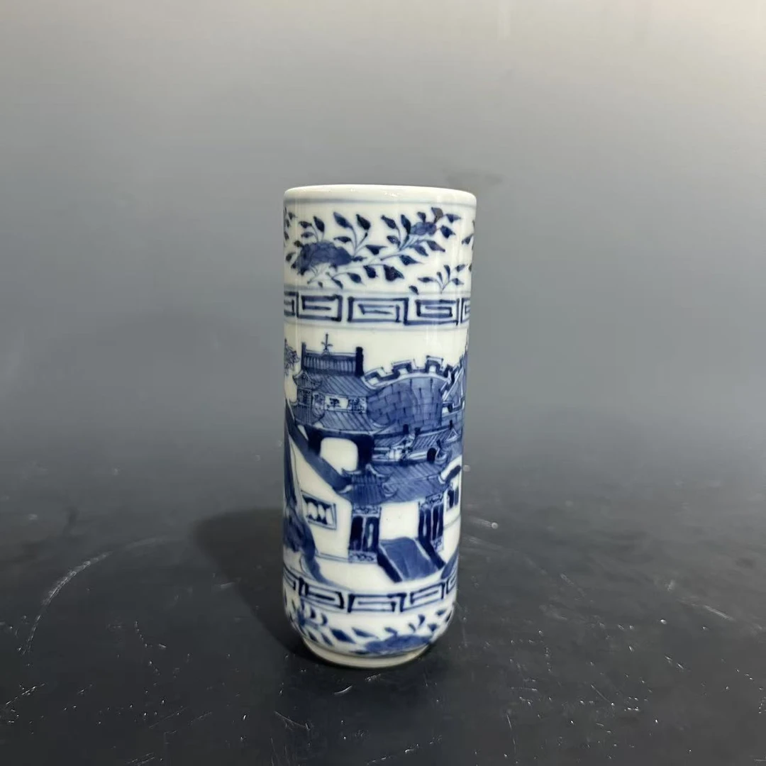 A0816032 清晚期 青花滕王阁章江门香筒（高度约15.1  口径6）