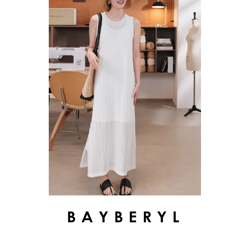 BAYBERYL老贝白隙*度假针织圆领棉显瘦无袖连衣裙DR5E0809