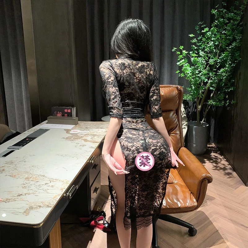 旗袍显瘦法式气质裙子碎花名媛印花时尚镂空优雅收腰长袖夏款