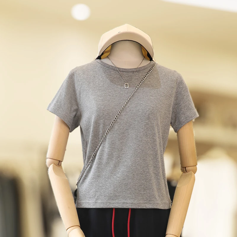 zaw大码圆领正肩短袖t恤女秋季内搭打底胖mm上衣遮肚子显瘦/25346