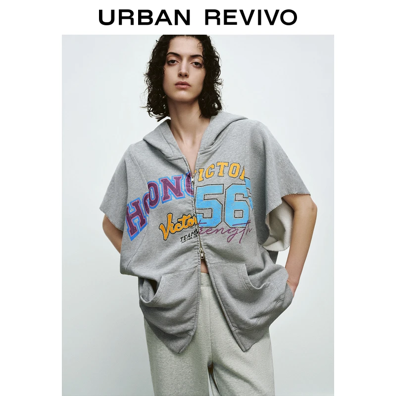 UR2025春季新款女装欧若风潮酷撞色字母双拉链连帽外套UYV150017