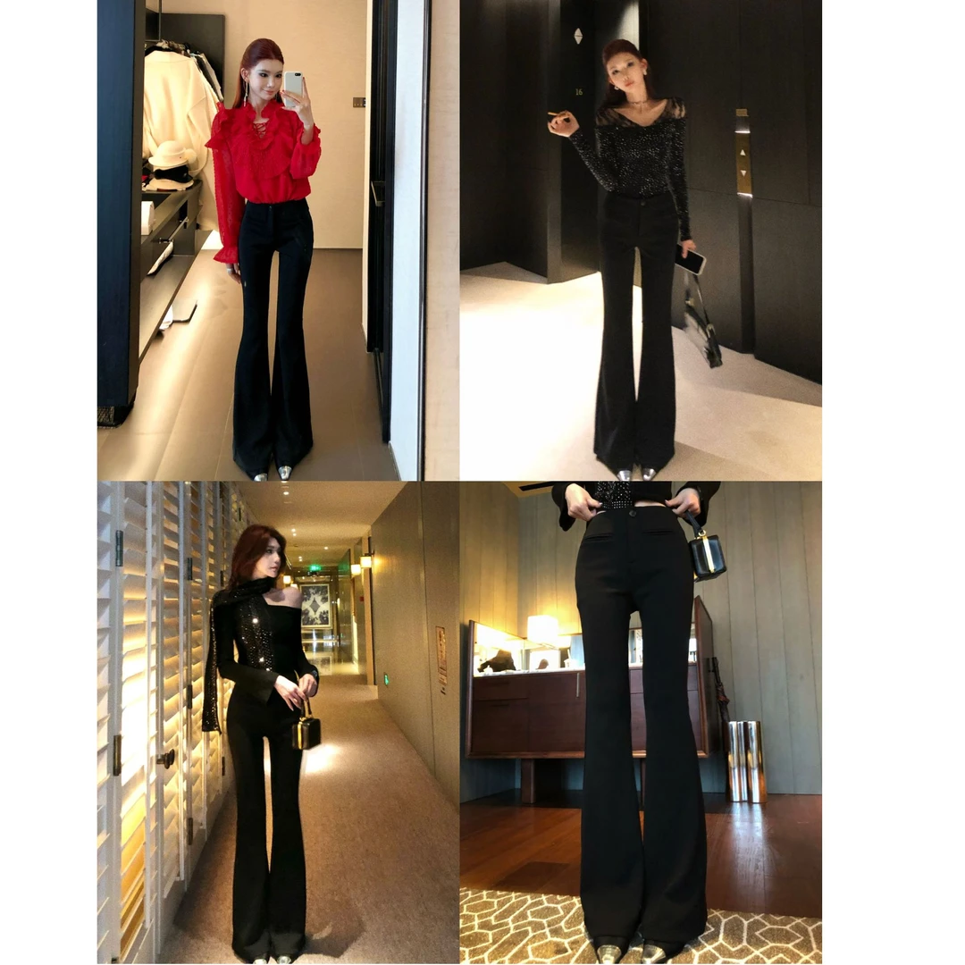 婉君T【超模骨感裤】秋冬加绒显瘦带弹力直筒休闲微喇裤LWJ25D4K441