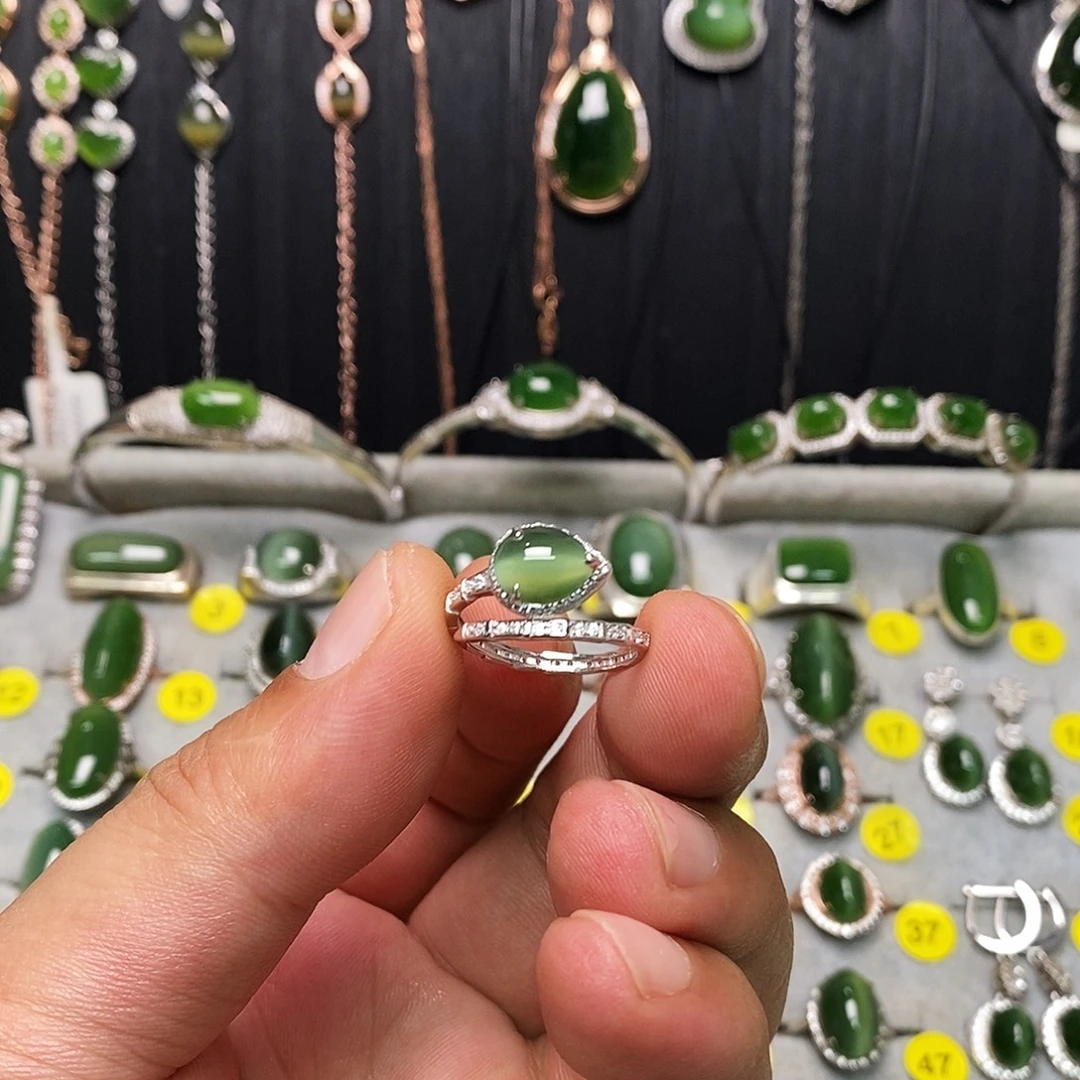 和田玉（碧玉）戒指银S925镶嵌