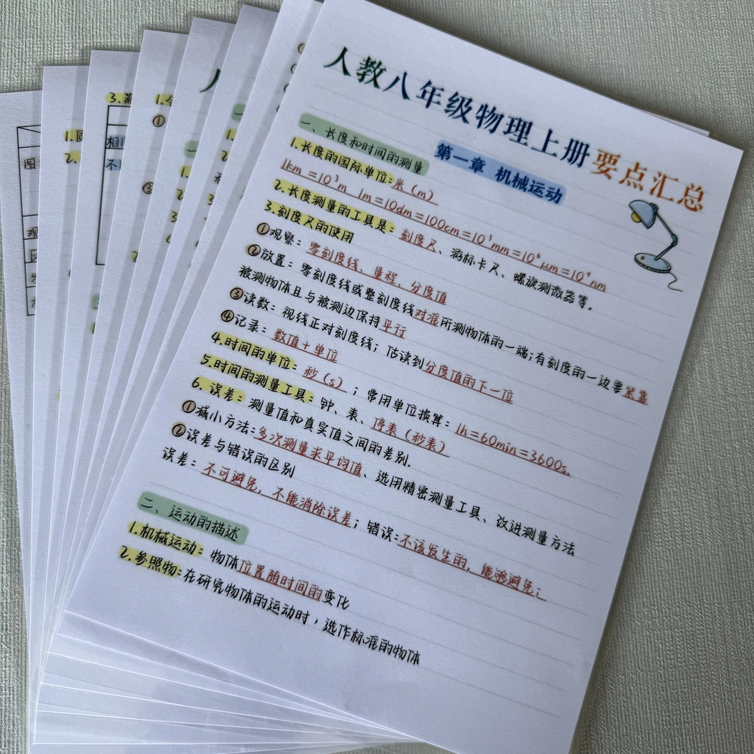 初中八年级上下册核心知识中考复习A4训练卡