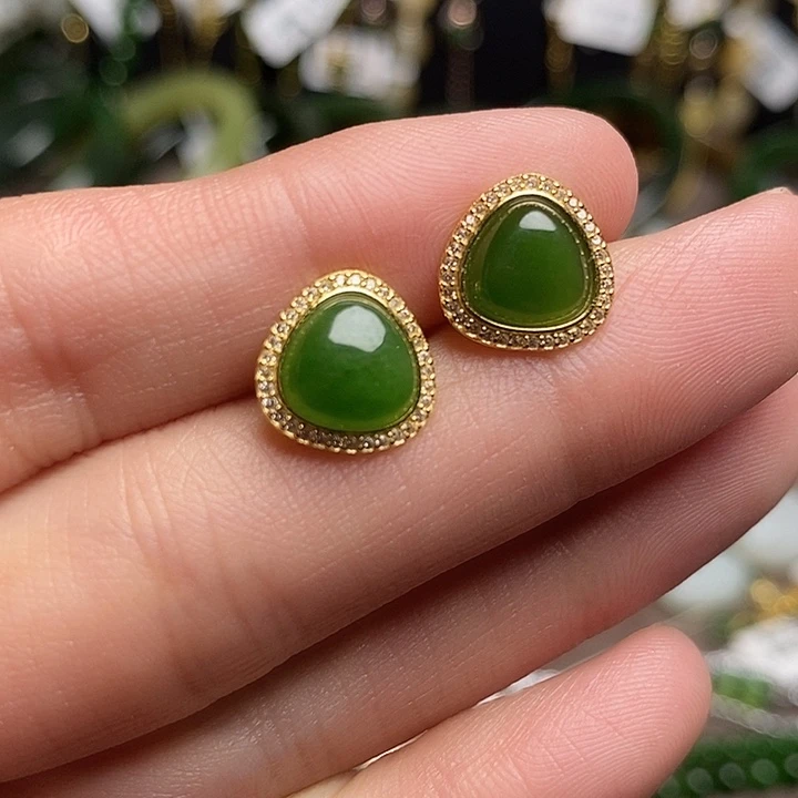 和田玉银S925镶嵌耳饰