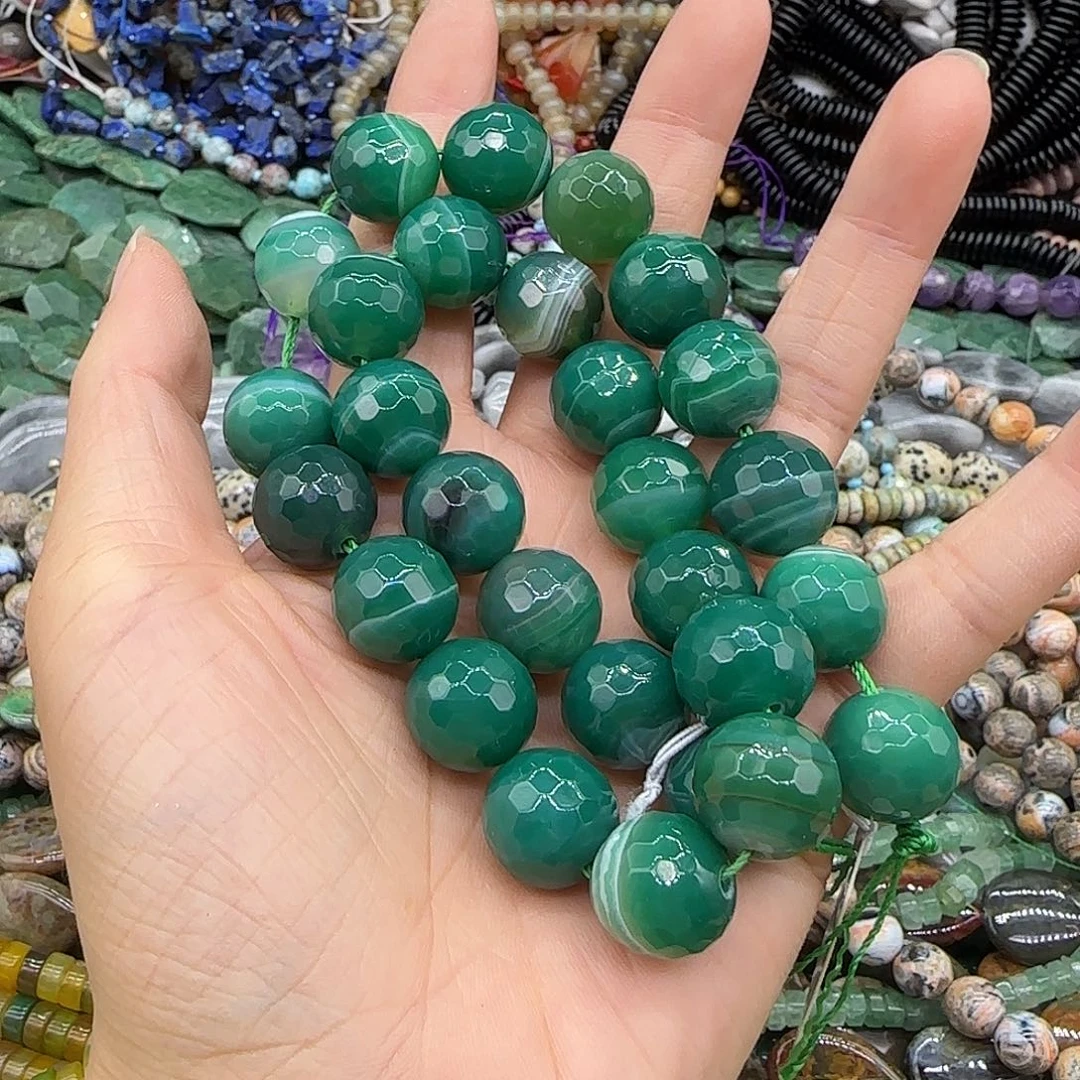 合金玛瑙/玉髓珠宝半成品绿玛瑙14mm一条