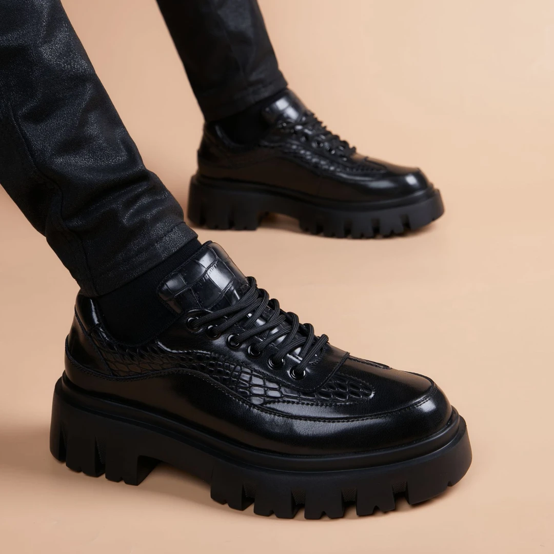 新款圆头系带男士皮鞋青年英伦正装爆款厚底增高百搭商务休闲男鞋