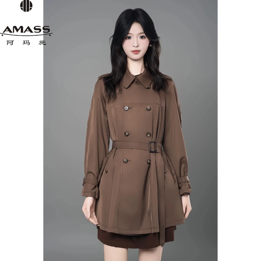 AMASS/阿玛施早春新款复古英伦风气质双排扣中长款风衣女 5400631