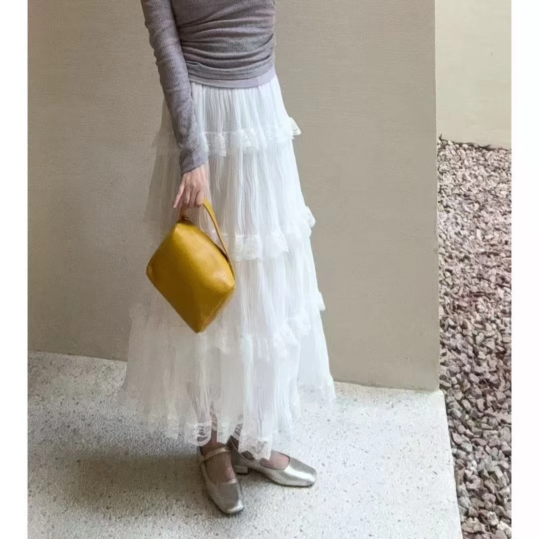 【晴姐】M8186 甜美优雅蕾丝拼接减龄春款半身裙